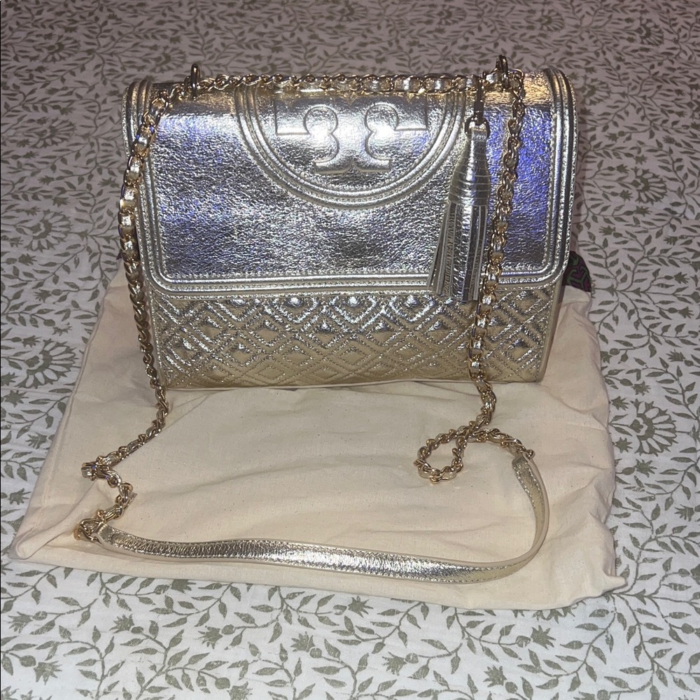 Tory Burch Fleming metallic gold shoulder bag